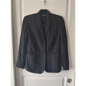 Lauren Ralph Lauren Women 2 Black Pinstripe Linen Blend Single Button Blazer
